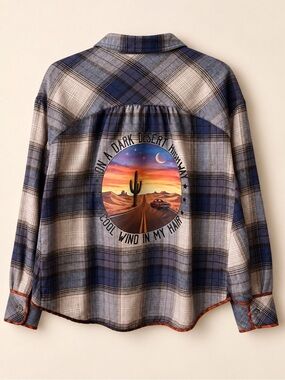 Upcycled BDG Plaid Flannel Western Desert Graphic Women’s M